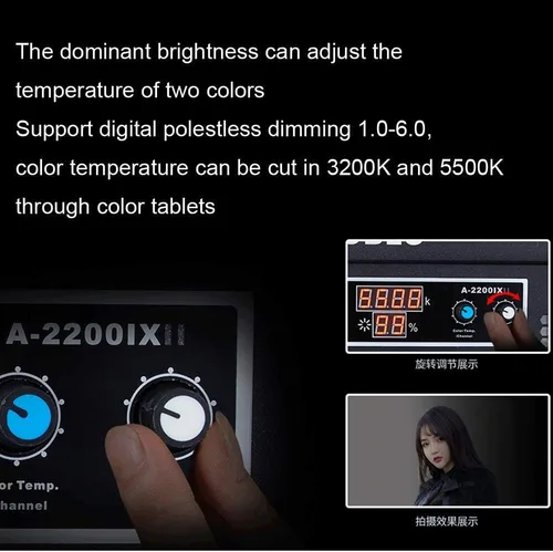 Vista 9 de 70W A-2200IX CRI 96+ LED Panel/Barndoor/LCD Display Video Iluminación (A-2200IX)