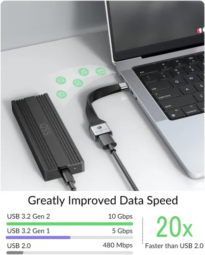 Vista 3 de Cable adaptador corto USB-C a USB-A OTG, 5 pulgadas, 10Gbps, USB-C a USB-A hembra, compatible con Thunderbolt 3/4/5 y USB4, para iPhone serie 17