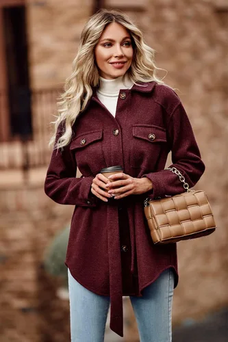 Vista 3 de PRETTYGARDEN Chaqueta de otoño con solapa y cinturón para mujer