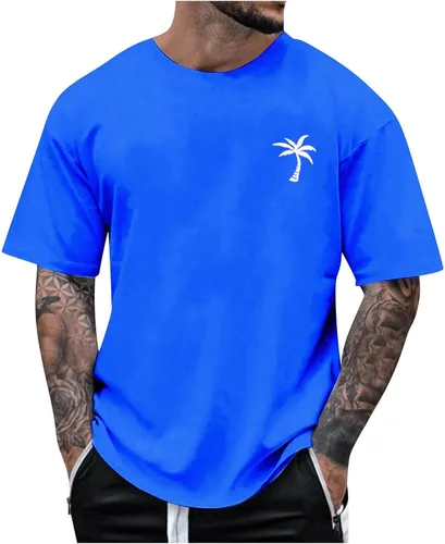 Vista 15 de Generic Camisas casuales para hombre, cuello redondo, manga corta, sueltas, de verano, a la moda