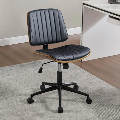 Vista 10 de Silla de escritorio de oficina con ruedas sin brazos, silla de computadora Negro