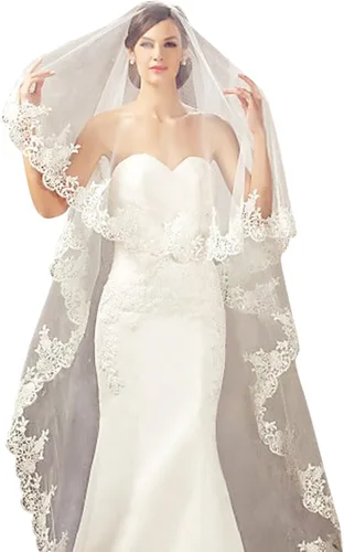 Vista 3 de Babyonline Wedding Veils White Ivory Lace Edge Cathedral Length Wedding Bridal VeilComb