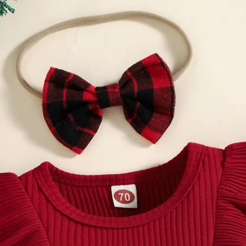 Vista 10 de Mameluco de Navidad para niñas recién nacidas, falda de malla de terciopelo rojo, traje de primera Navidad, regalo de Navidad