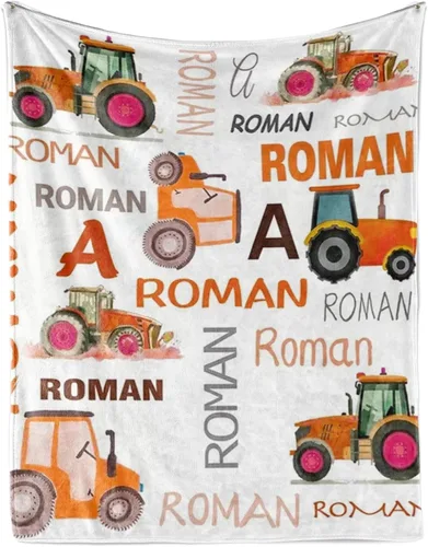 Vista 16 de Manta personalizada de tractores, nombre personalizado con diseño de camiones de tractor agrícola, manta de cama de franela de felpa suave