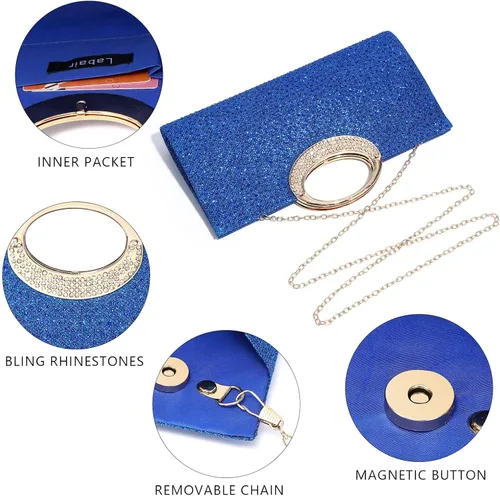 Vista 5 de Labair Bolso de mano con diamantes de imitación para mujer, bolso de noche de cristal, bolso de mano para fiesta de boda, fiesta de graduación