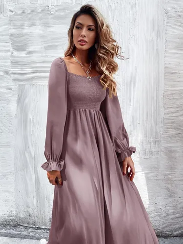 Vista 4 de Floerns - Vestido largo bohemio con estampado floral y cuello cuadrado y manga con volantes en linea A para mujer