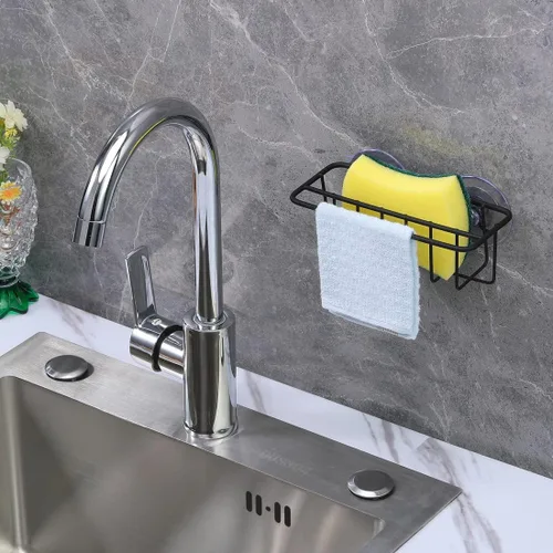 Vista 3 de TESOT Organizador de fregadero con soporte para esponja para fregadero de cocina, colgador para paños de cocina 2 opciones de suspensión