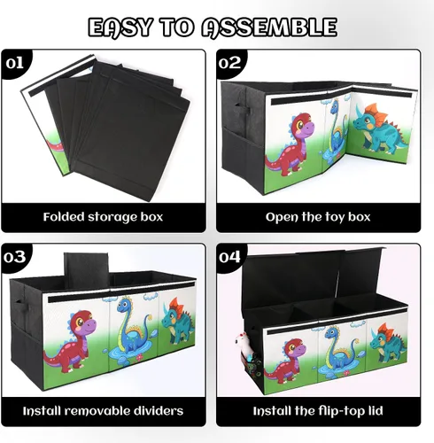 Vista 4 de Caja de juguetes extragrande con tapa, baúl plegable para juguetes para niños y niñas, organizador de almacenamiento de juguetes con divisores, caja