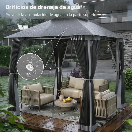 Vista 6 de Aoxun Gazebo de 8 x 8 con doble techo y mosquitera, tienda de campaña para exteriores de alta resistencia, tienda de campaña para patio