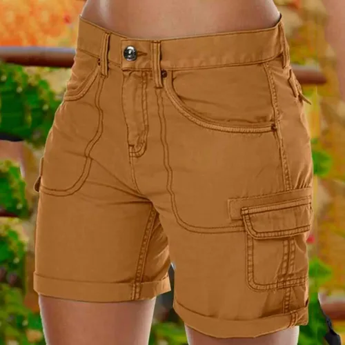 Vista 2 de High Rise Workout Shorts for Women Loose Fit High Waist Sports Womens Cargo Shorts Casual Trousers Active Shorts Khaki