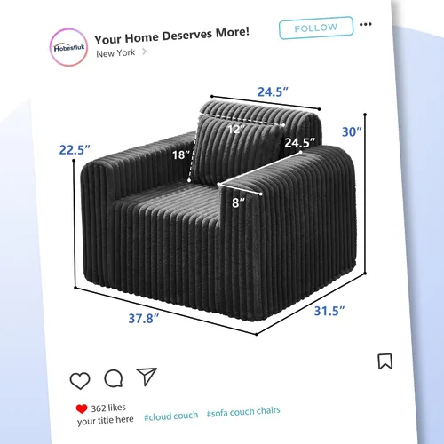 Vista 2 de Hobestluk Sofá Individual de Espuma Sillón Sofá para Espacios Pequeños Sofás Cómodos con Funda Extraíble Sofá Peludo con Almohadas para Sala
