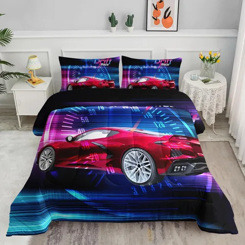 Vista 48 de Juego de edredón para niños Axolotl, tamaño individual, juego de ropa de cama con diseño de autos de carreras para niños, niñas, adolescentes