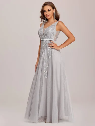 Vista 4 de Ever-Pretty Vestido de noche de tul con apliques de encaje con cuello en V para mujer 7544