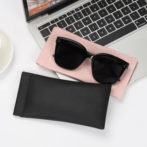 Vista 4 de Sightor Funda para lentes de sol, 2 piezas de fundas suaves para gafas para mujer, portátil, de cuero, con parte superior apretada