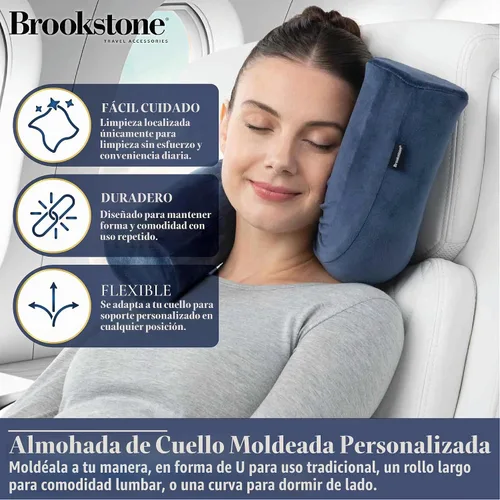 Vista 3 de Brookstone Free Form Almohada de Viaje - Almohada de Cuello de Viaje de Espuma Viscoelástica Ligera y Flexible para Dormir, Automóvil, Avión y Azul