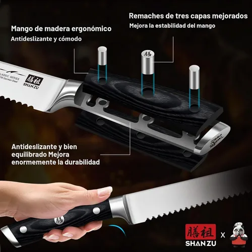 Vista 5 de SHAN ZU Cuchillo de pan dentado y masa madre de 10 pulgadas con mango de Cuchillo de pan de 10 pulgadas