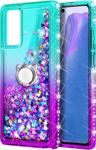Vista 2 de NZND Compatible con Samsung Galaxy A13-5G funda para teléfono, aguamarina/morado Brillante purpurina flotante cascada líquida linda cubierta