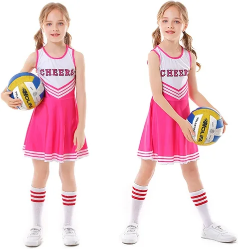 Vista 3 de Disfraces de animadora para niñas, vestidos de animadora, uniforme de animación, pompones