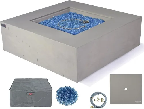 Vista 80 de Elementi+ Mesa de Fuego de Gas Colorado de Hormigón Fundido de 56" Rectangular, Hoguera al Aire Libre con Ignición Electrónica Incluye Cubierta