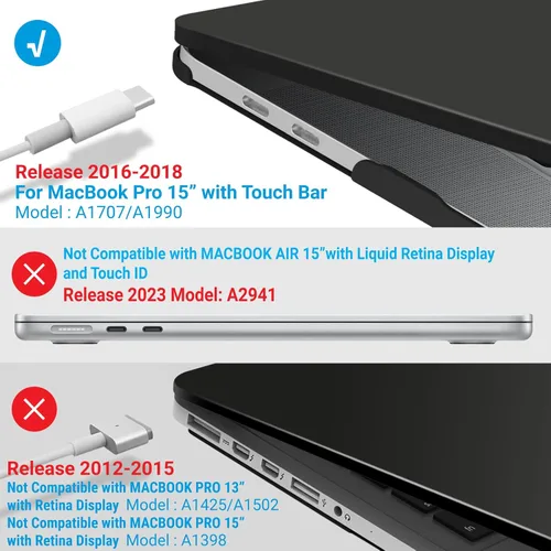 Vista 4 de IBENZER Compatible con Funda para MacBook Pro de 15 Pulgadas 2019 2018 2017 2016 A1990 A1707, Funda Rígida de Plástico con Cubierta de Teclado