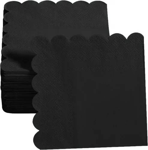 Vista 4 de 100 paquetes de servilletas de cóctel de 2 capas con borde festoneado, servilletas de postre plegadas de 5 x 5 pulgadas, servilletas desechables