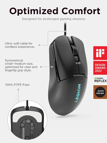 Vista 3 de Lenovo Legion M300s RGB - Mouse para juegos con cable – Sensor ajustable de 8,000 DPI, 6 botones programables y durabilidad de 20 millones de clics