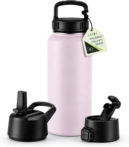Vista 50 de SIPX™ Botella de Agua Aislada de 18 oz con 3 Tapas – Acero Inoxidable a Prueba de Fugas, Triple Aislamiento – Frío 24 Horas/Caliente 12 Horas – Negro