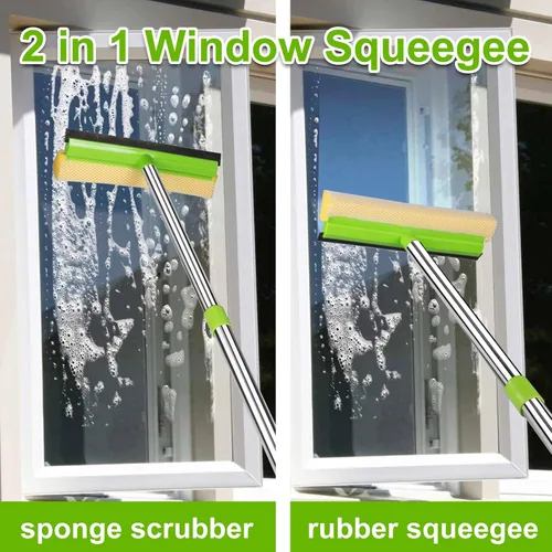 Vista 4 de Escobilla de escobilla de ventana para limpieza de ventanas, limpiador de ventanas 2 en 1 con mango de 58 pulgadas de largo, kit de lavado