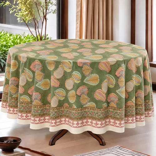 Vista 21 de Ridhi Mantel redondo estampado a mano color rosa flamenco 120 pulgadas 100%