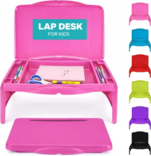 Vista 9 de MAVOCRAFT - Bandeja plegable para regazo para niños con almacenamiento, escritorio portátil para niños y adultos, escritorio de regazo para niños