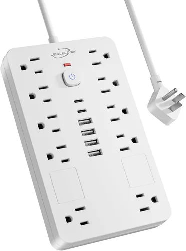 Vista 8 de JouleLoom Paquete de 2 tiras de alimentación con protector de sobretensiones, 10 salidas (1850 W/15 A/14 AWG) con 6 puertos USB (2 USB C), cable