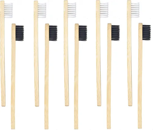 Vista 14 de SEVENHEAD 10 cepillos de dientes de bambú cerdas suaves de madera para adultos, cepillos de dientes naturales biodegradables libres de BPA