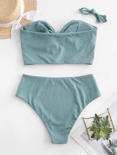 Vista 5 de ZAFUL Traje de baño de dos piezas con tirantes extraíbles, acolchado de cintura alta