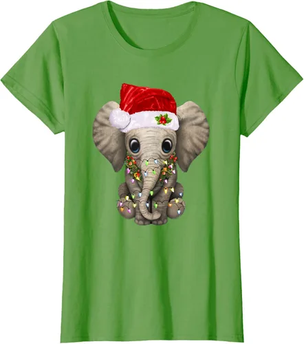 Vista 4 de Lindo elefante de Navidad luz divertido elefante amante de Navidad regalo camiseta Negro