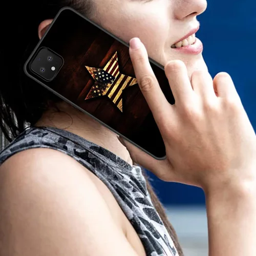 Vista 5 de Funda para Pixel 4 XL, funda delgada de silicona de TPU suave a prueba de golpes para Google Pixel 4 XL, estrella de bandera estadounidense en madera