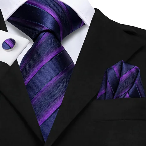 Vista 285 de Hi-Tie Corbatas de seda para hombre, diseño de cachemira a rayas, con bolsillo, gemelos cuadrados, conjunto formal de negocios