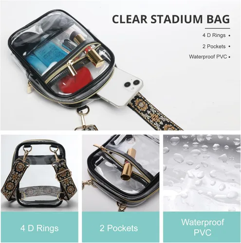 Vista 32 de Bolso cruzado aprobado por estadios para mujer, bolsa transparente para estadios para eventos deportivos, conciertos
