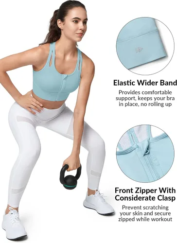 Vista 5 de Yvette Sujetadores deportivos para mujer de alto impacto con cremallera frontal, brasier deportivo de alto soporte, busto grande para entrenamiento