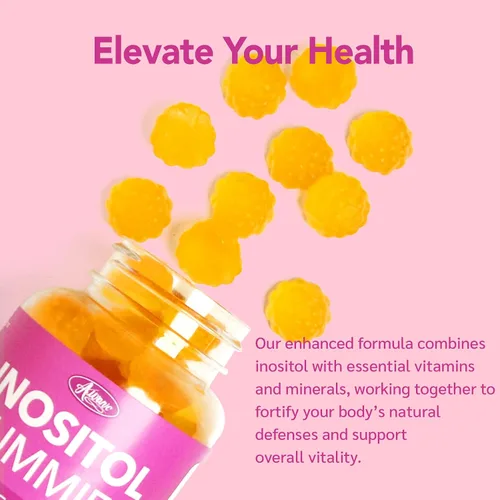 Vista 6 de Gomitas multivitamínicas de mio-inositol y D-chiro inositol, proporción 40:1, glicinato de magnesio 400 mg, omega-3 y folato, vitaminas PCOS