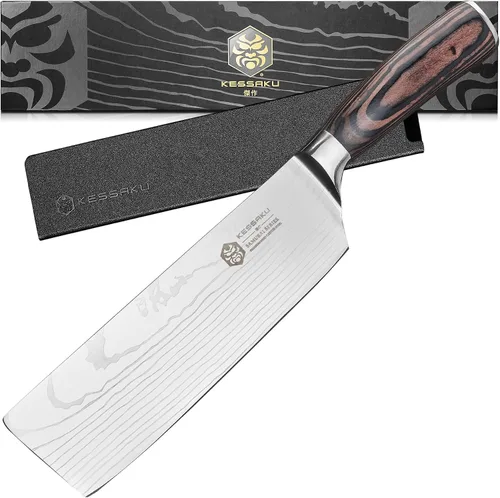 Vista 14 de KESSAKU Cuchillo multiusos dentado de 5.5 pulgadas - Serie Samurai - Cuchillo de cocina afilado - Acero inoxidable de alto carbono forjado 7Cr17MoV