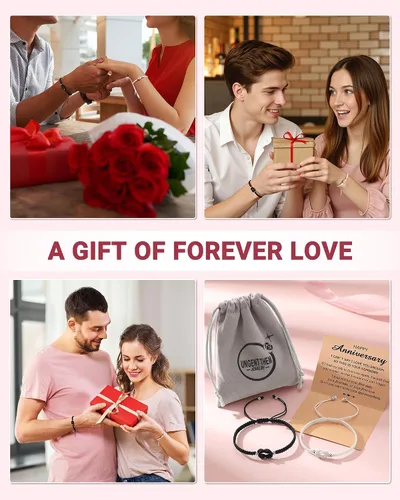 Vista 6 de UNGENT THEM - Pulseras Pinky Promise para parejas con nudo; juego de pulseras para aniversario, Navidad, San Valentín; regalos "I Love You