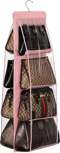 Vista 8 de Lirex Organizador colgante de bolso, 8 bolsillos, colgador de almacenamiento para bolso, ropa Oxford para armario familiar, dormitorio, plegable