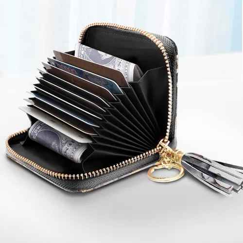 Vista 2 de Coco Rossi Billetera pequeña para tarjetas de crédito RFID con purpurina linda para mujer, C Oro Gris, Minimalista
