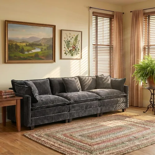 Vista 40 de Sofá modular modular de felpilla beige de 78 pulgadas para sala de estar, sofá modular de felpilla beige para sala de estar, sofás para sala