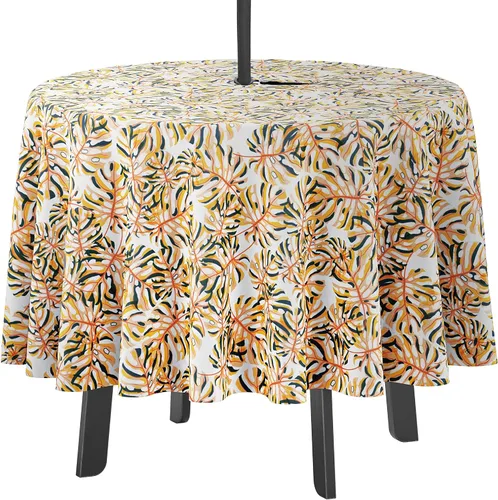 Vista 42 de Mantel redondo para interior/exterior de 58 pulgadas, mantel redondo impermeable para patio, manteles para mesa circular de primavera/verano