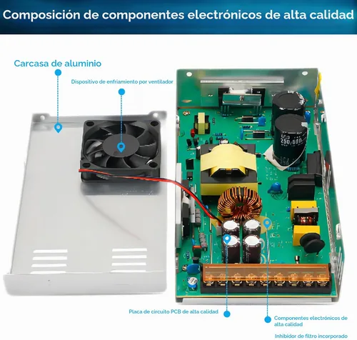 Vista 4 de Fuente de alimentación conmutada de 48V 12.5A 600W DC, conmutación regulada universal AC110V/220V (SMPS), fuente de alimentación de 48 voltios