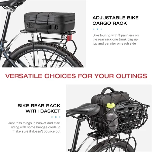 Vista 7 de CXWXC Portabicicletas trasero con cesta – Portabicicletas para freno de disco/soporte de freno sin disco – Portabicicletas, soporte de transporte
