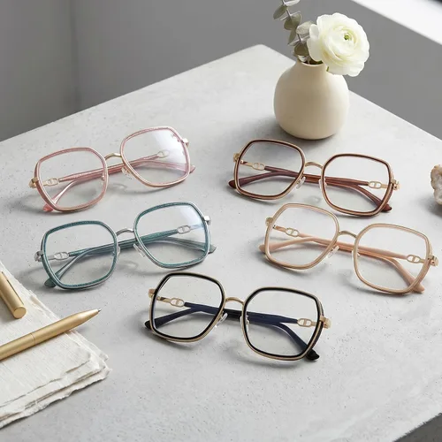 Vista 9 de Gafas grandes con bloqueo de luz azul para mujeres y hombres, elegantes lentes de metal Retr Anti-UV Antifatiga Anti-Blue Eye Glasses