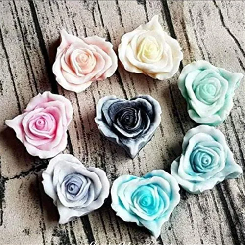 Vista 8 de Molde de jabón de rosas para bricolaje, moldes de silicona con forma de corazón y flor para velas de jabón, cera perfumada, mousse, pastel
