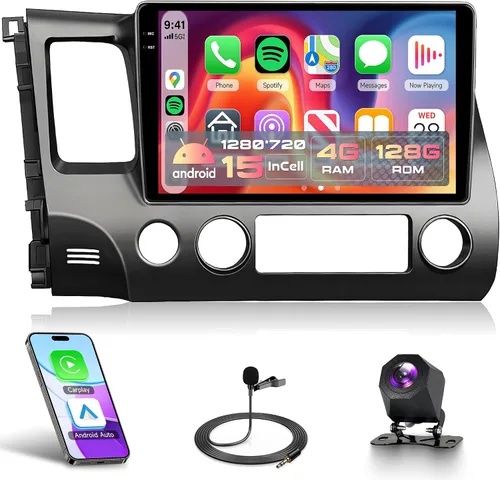 Vista 10 de Android 15 Rimoody de 10.1 pulgadas para Honda Civic 2006-2011 Android Car Stereo, CarPlay inalámbrico y Android Auto, WiFi GPS de 5 GHz, pantalla